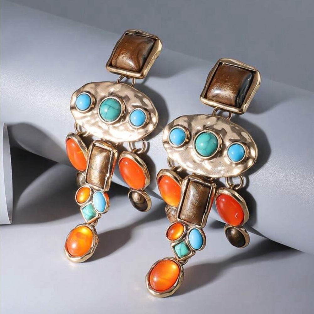 Stone Multicolored Bohemian Drop Earrings - Picture 5 of 13